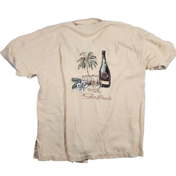 Luau VTG 100% Silk Golftails Graphic‎ Embroidered Button Up Tropical Shirt Sz L - Picture 1 of 11